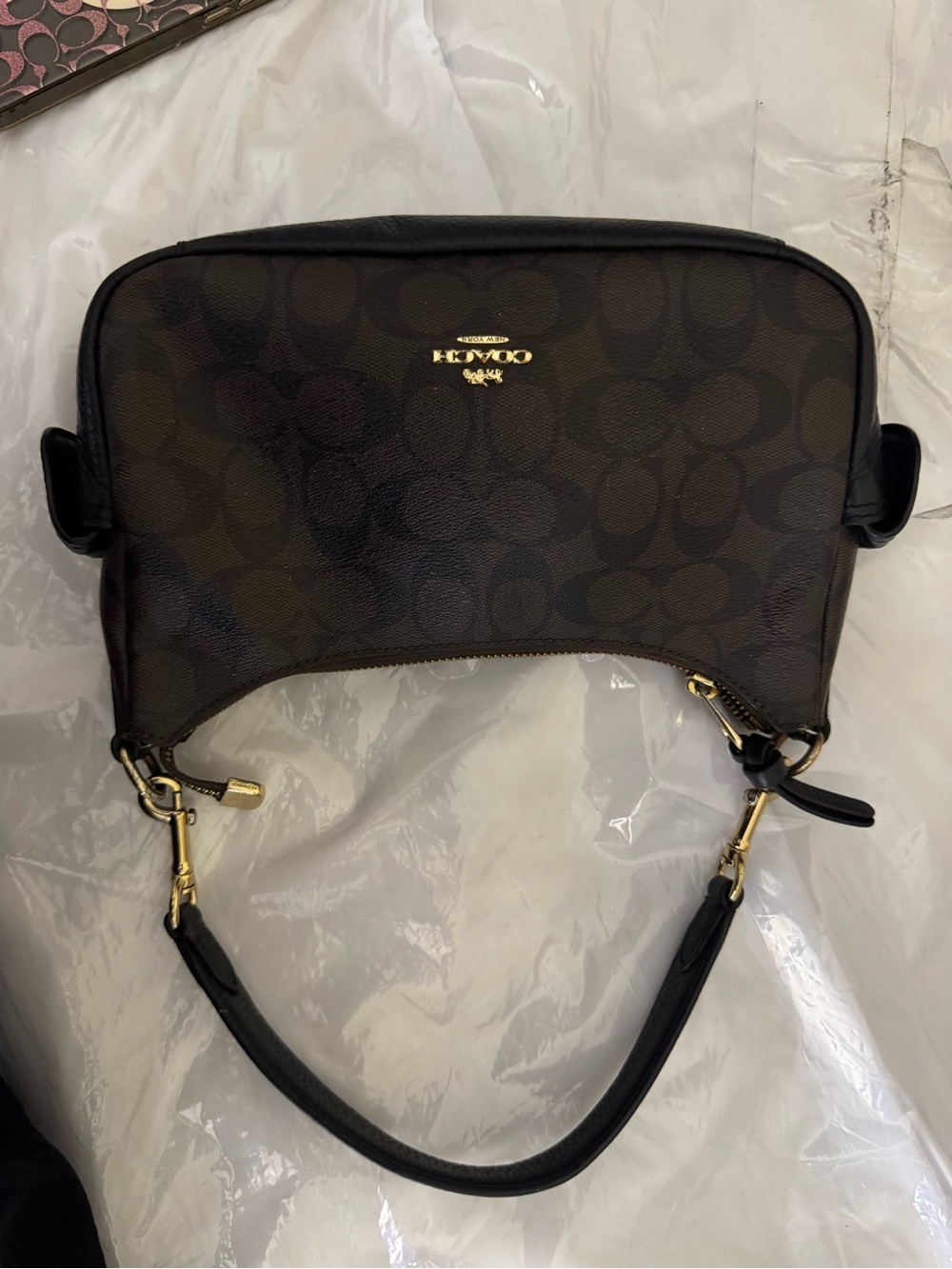 Coach Pennie small Signature Canvas Brown Crossbody Bag with Gold Hardware